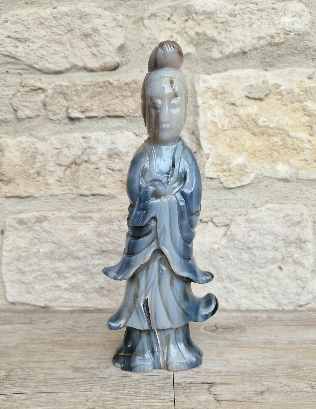 Antique Carved Chinese Agate Figure Kuan Yin Bodhisattva of Compassion *Repair