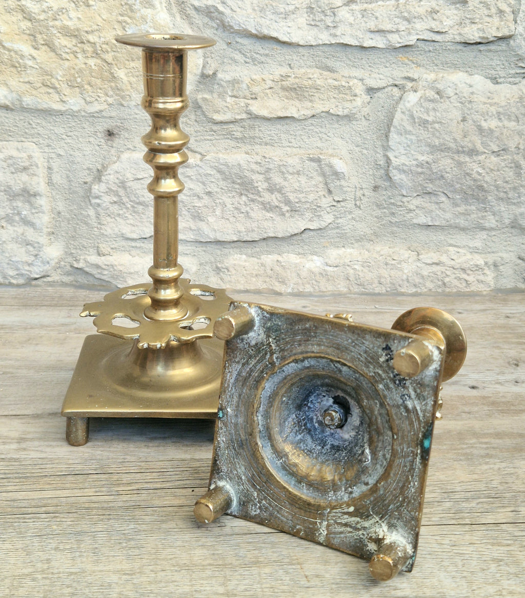 18th Century Solid Turned Brass Russian Sabbat Candle Holder Sticks Very Rare