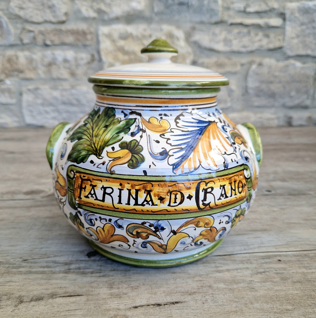 Deruta Italian Majolica Ceramic Lidded Flour Jar Vintage Kitchen Decor