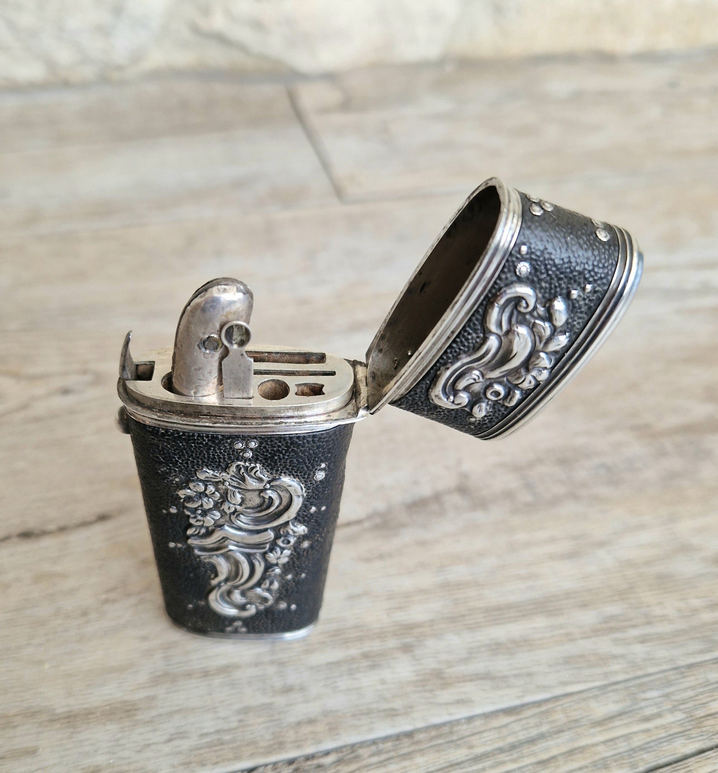 18th Century Etui French Black Shagreen & Silver Necessaire Case Rare Early Example