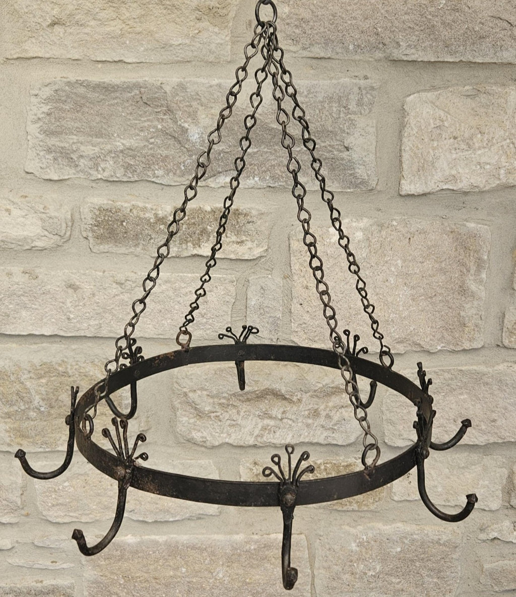 Vintage Hanging Cast Iron Game Rack or Pot Rack with Patina Mid 20th Century
