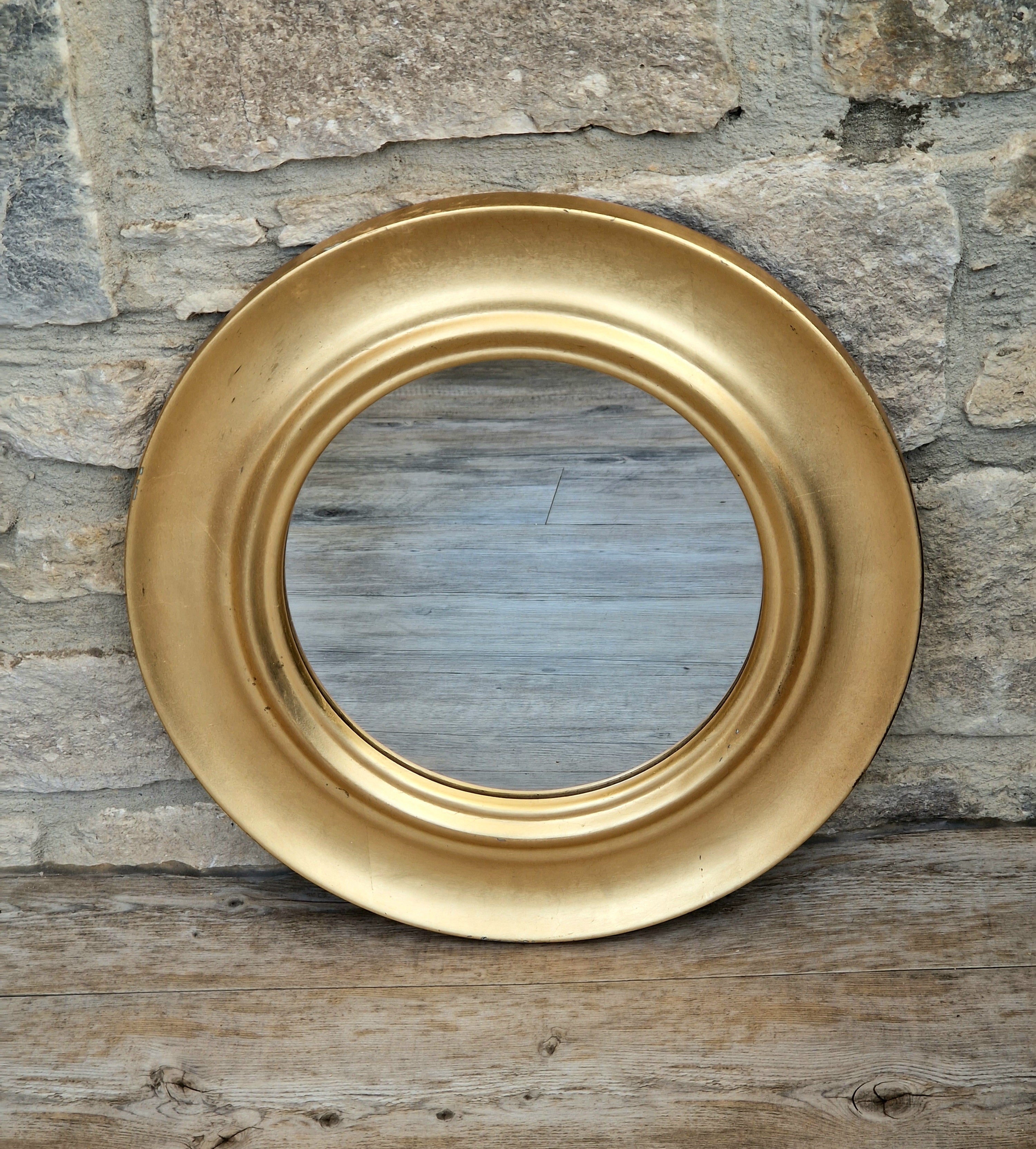 Vintage Gold Gilt Frame Round Wall Mirror Resin 33cm Diameter Hollywood Regency