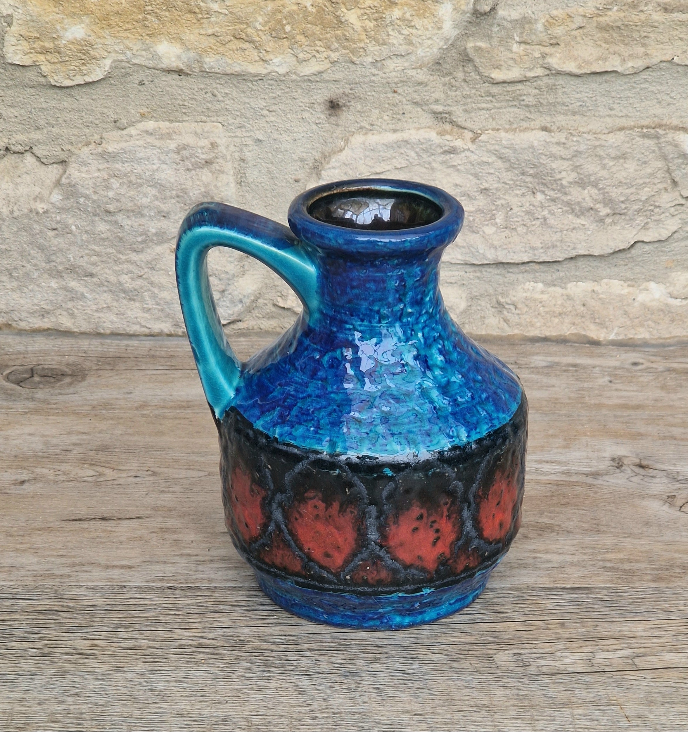 Bay Keramik West German Fat Lava Pottery Jug Vase Mid-Century Bright Blue Vintage