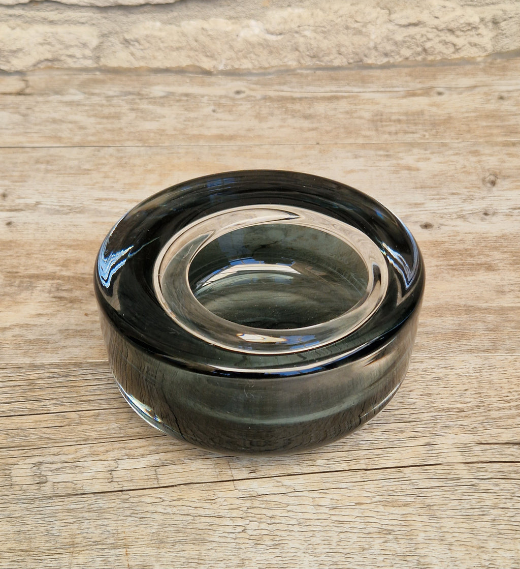 Per Lutken For Holmegaard 'Flying Saucer' Bowl MCM Smoke Blue Danish Art Glass 1960's
