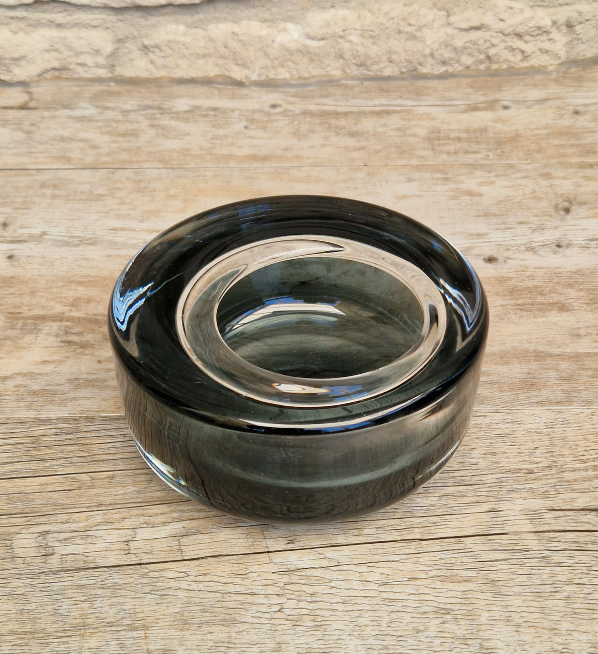 Per Lutken For Holmegaard 'Flying Saucer' Bowl MCM Smoke Blue Danish Art Glass 1960's