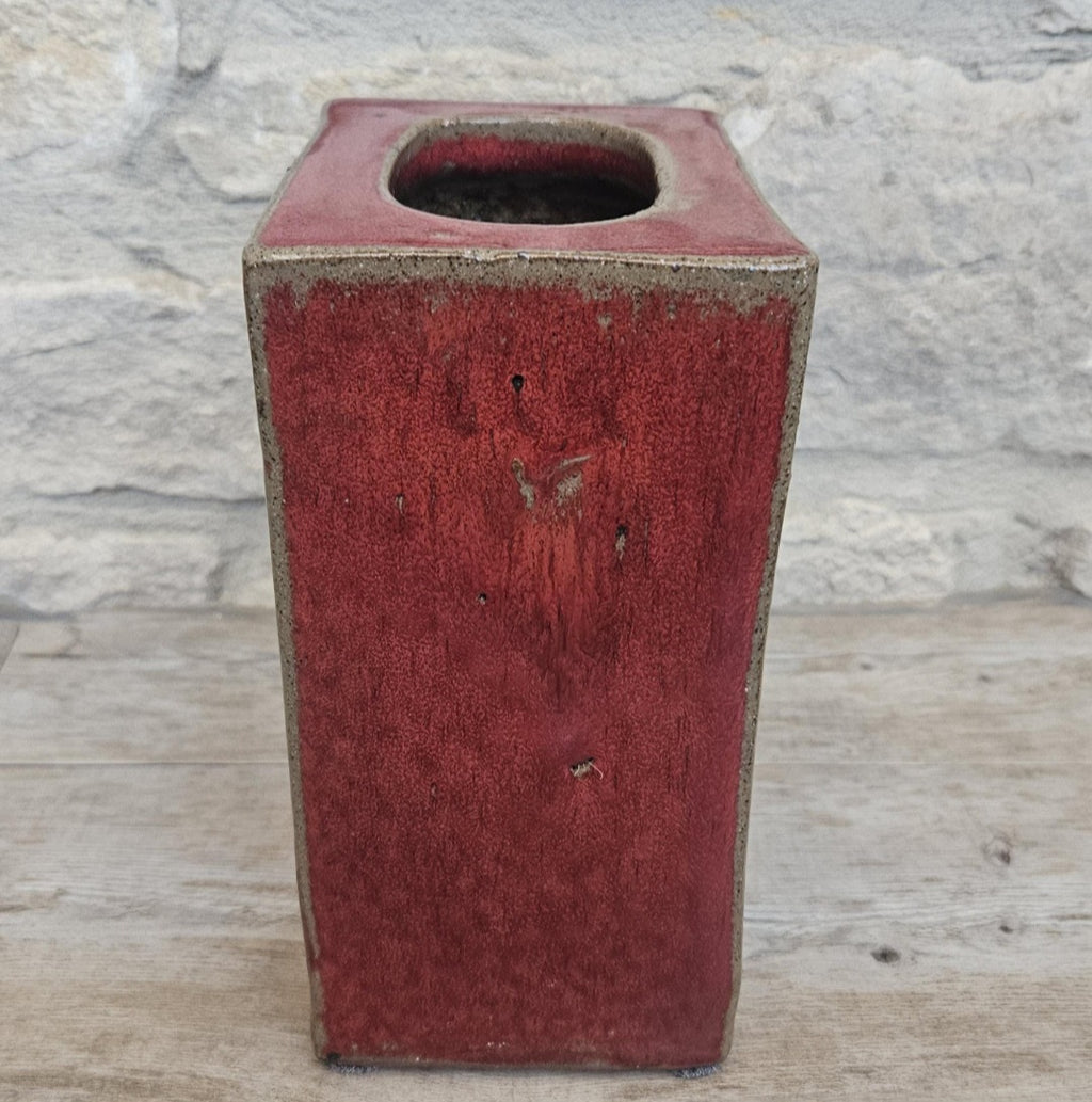 Mcm Habitat Rectangular Redware Glazed Chimney Vase Stoneware 19cm Tall