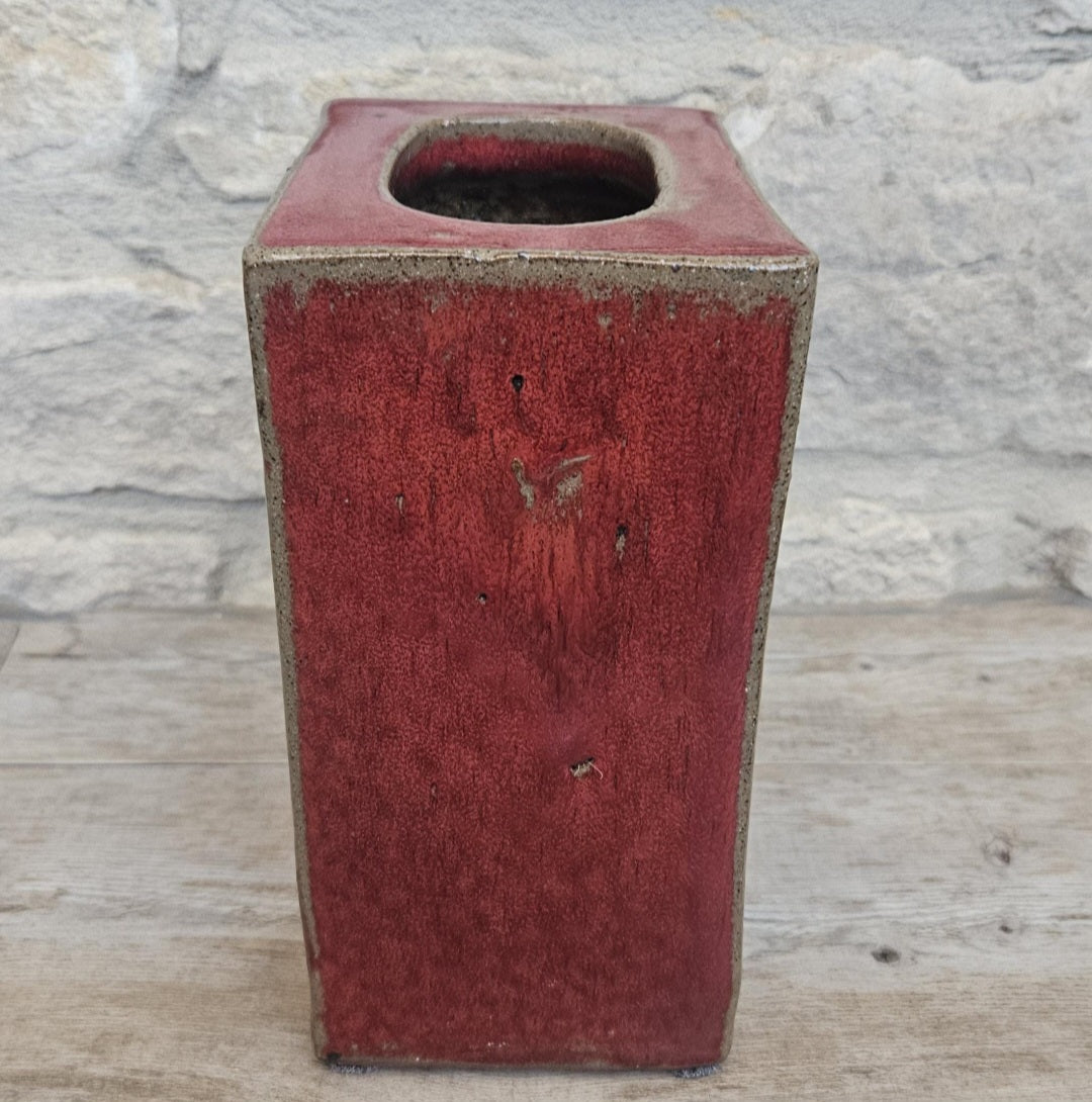 Mcm Habitat Rectangular Redware Glazed Chimney Vase Stoneware 19cm Tall