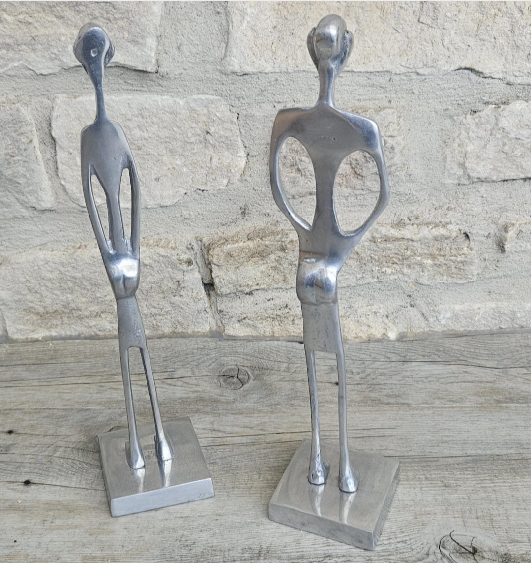 2 Aluminium Dogon Style Brass Art Figure Tall Skinny African Elongated Man 31cm Tall Lightweight