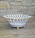Large Vista Alegre Reticulated White & Gold Ceramic Basket Fruit Bowl Old Paris Style