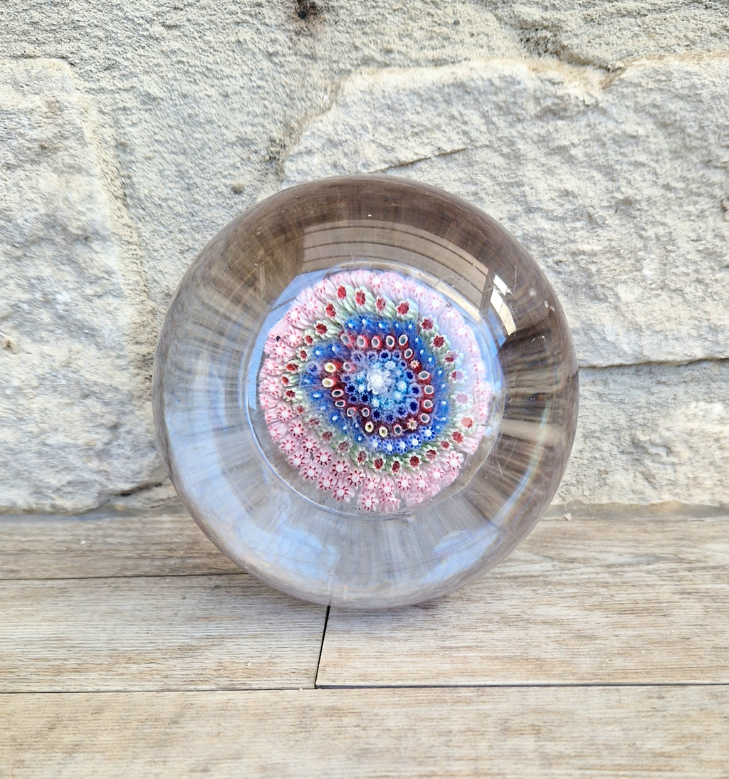 Old English Richardsons Magnum Concentric Millifiore Canes Footed Glass Paperweight