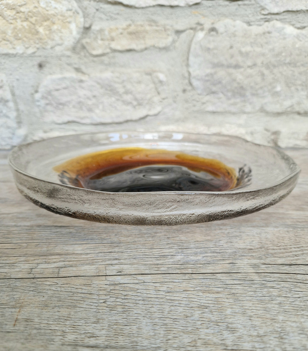 Brutalist Textured Art Glass Centrepiece Plate by Pentti Santalahti Humppila Finland