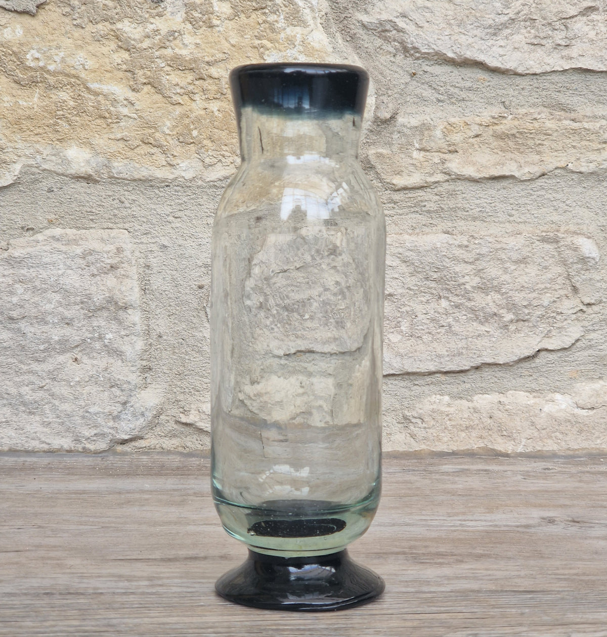 Rare Antique Regency Apothecary Jar c. 1800-1830 English Heavy Lead Crystal Specimen Glass with Fused Inky Blue-Black Rim & Foot
