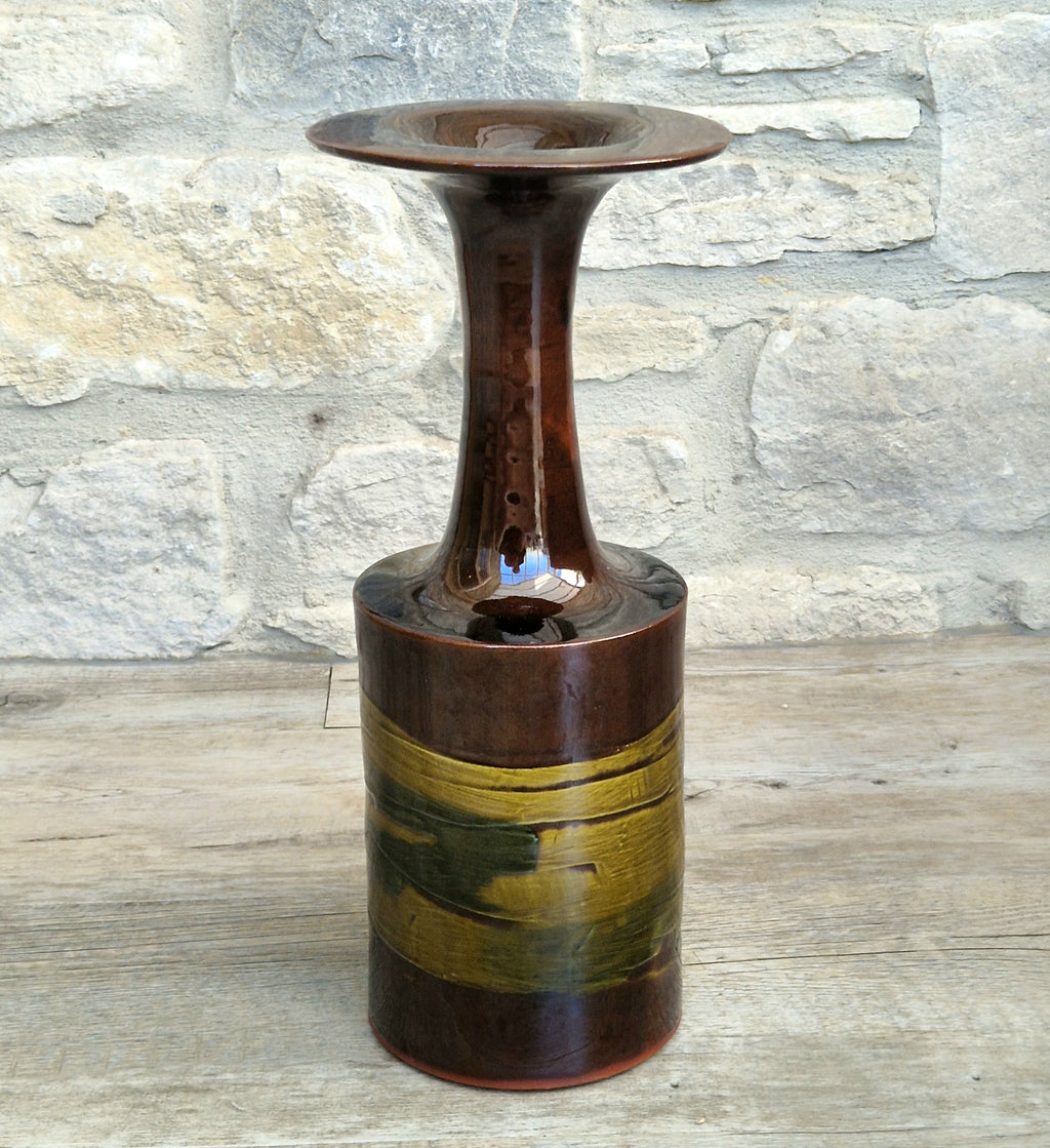 Vintage 1970s Studio Pottery Chalice Vase 32.5cm Terracotta Mid Century Modern Art Glaze