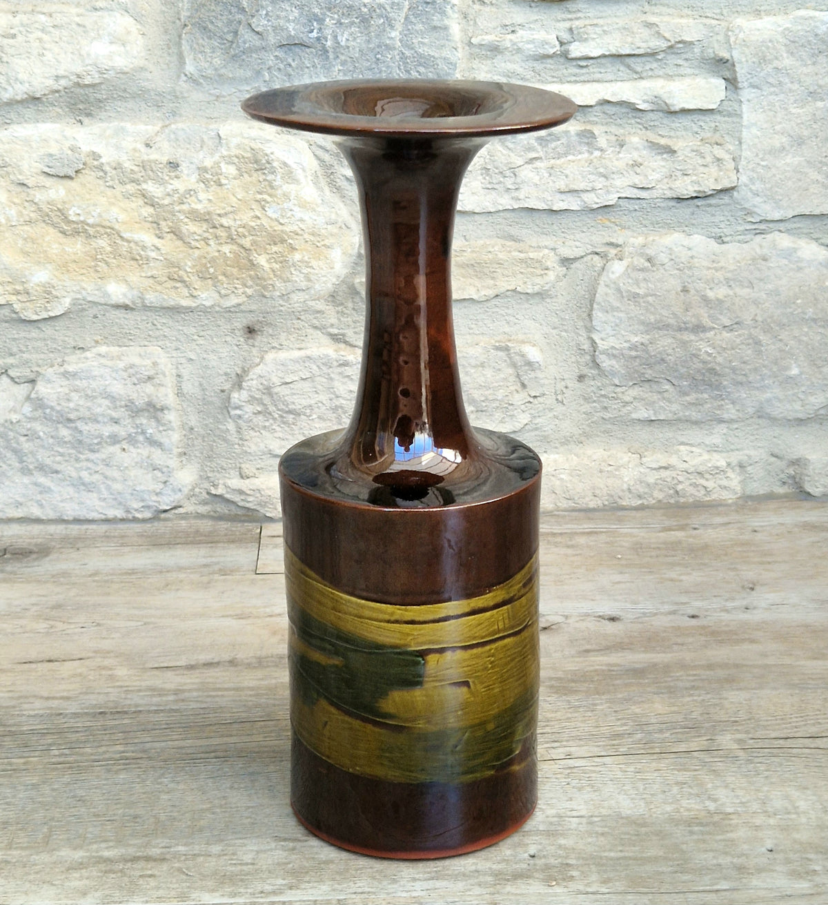 Vintage 1970s Studio Pottery Chalice Vase 32.5cm Terracotta Mid Century Modern Art Glaze