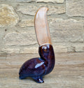 Rare 27cm Vintage Mid Century Ceramic Toucan Sculpture Mottled Treacle Blue Purple Art Pottery Bird
