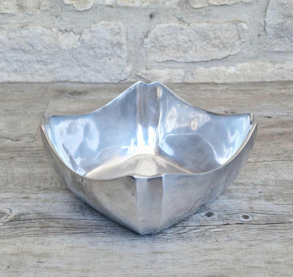 Art Deco Design Large Fruit Bowl Polished Aluminium Metal Heavy Vintage