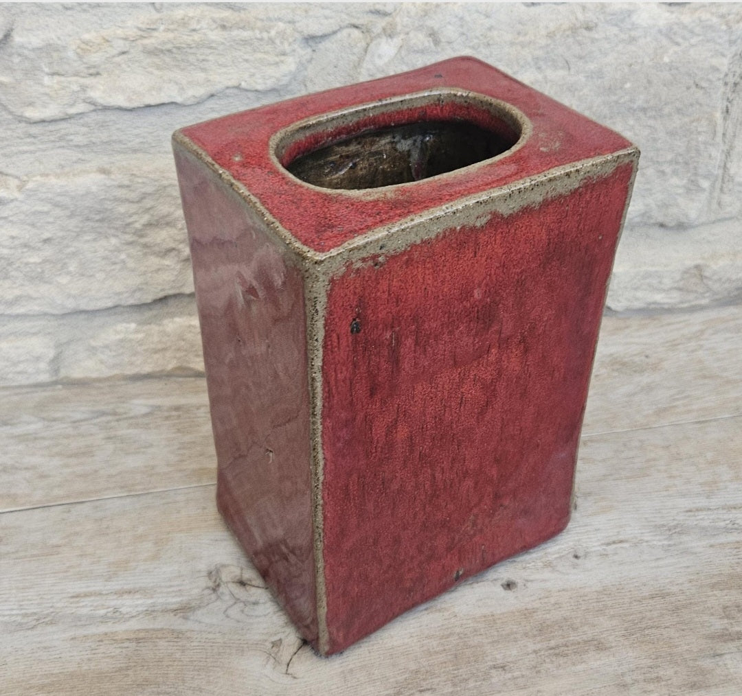 Mcm Habitat Rectangular Redware Glazed Chimney Vase Stoneware 19cm Tall