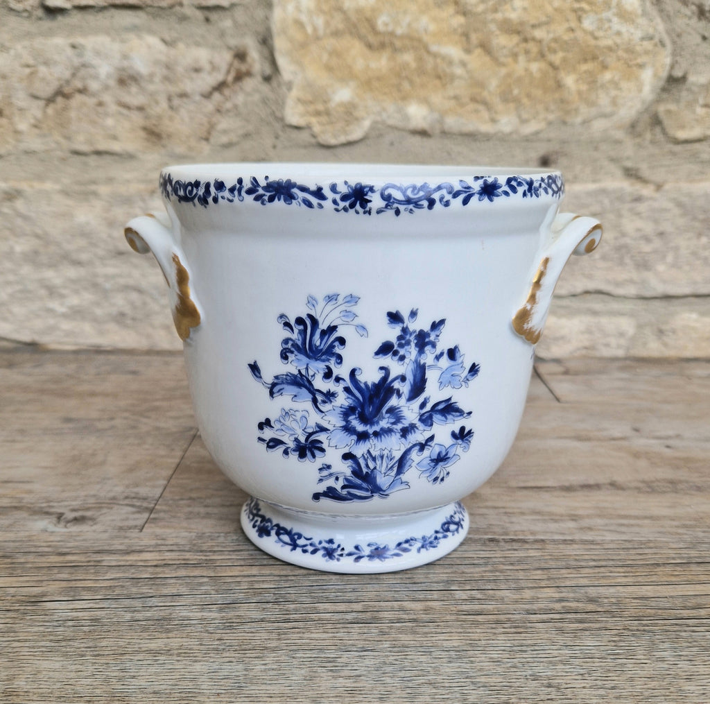 Vintage Vista Alegre Portugal Porcelain Plant Pot Round Planter / Jardinere, Blue & White
