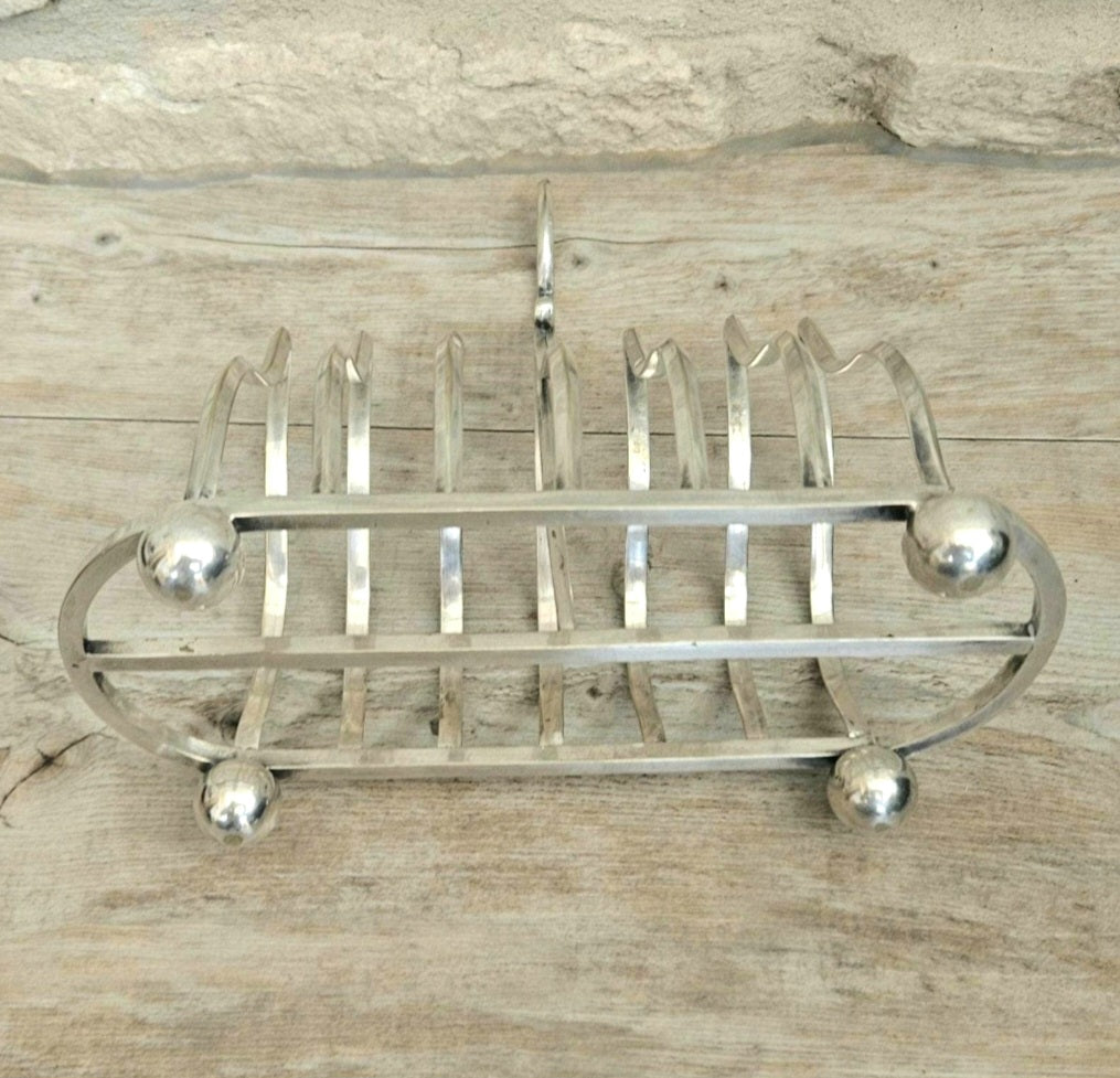 Antique Gothic Style Large Silver Plated Toast Rack Ball Feet