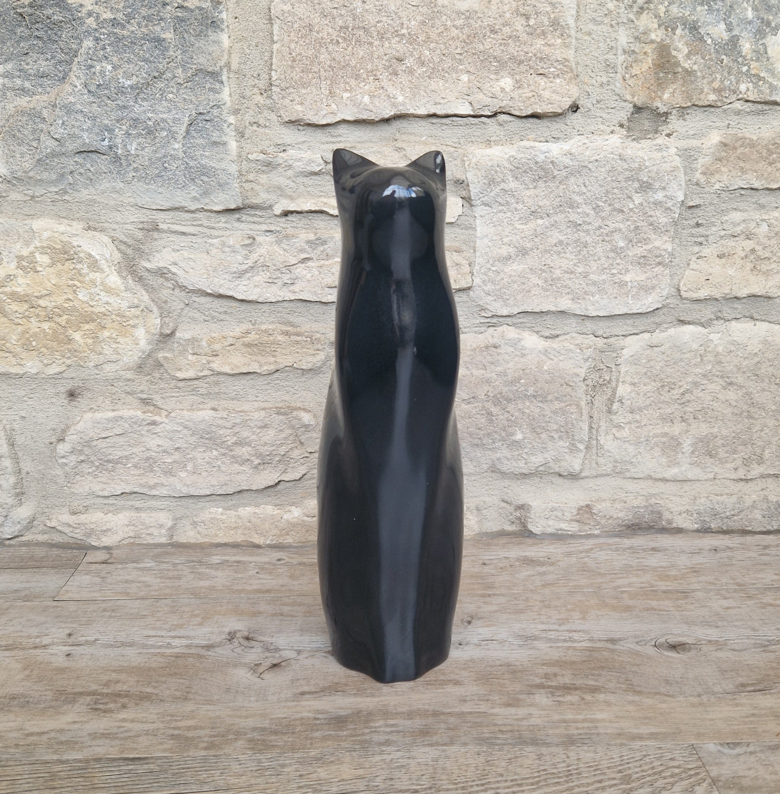 Perry Lancaster Artforum Sitting Cat Gloss Black Heavy Resin Figure Vintage 32cm