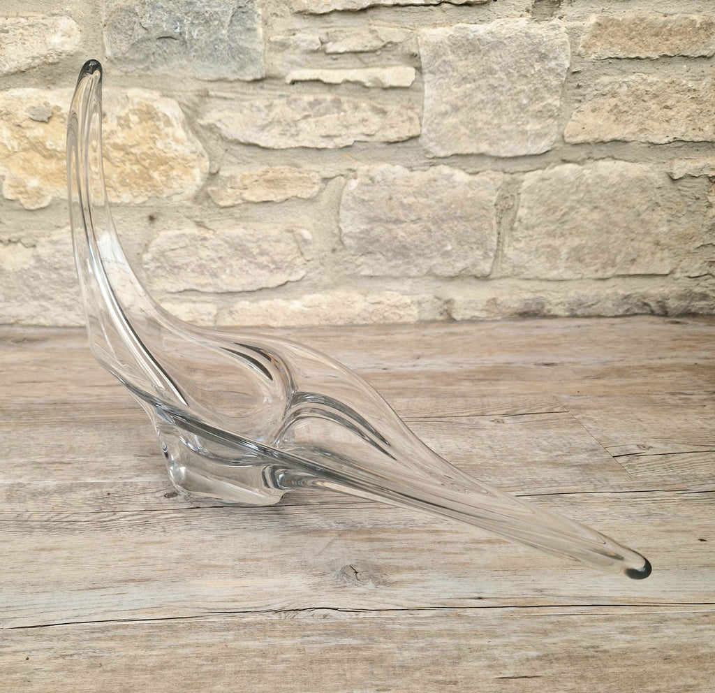 Vintage Art Vannes France Signed Lead Crystal Centerpiece | 1950s Mid Century Modern Biomorphic Freeform Sculptural Glass Bowl