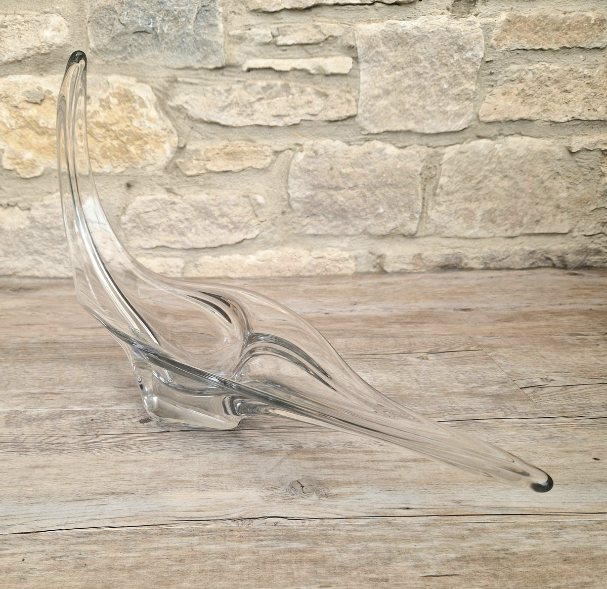 Vintage Art Vannes France Signed Lead Crystal Centerpiece | 1950s Mid Century Modern Biomorphic Freeform Sculptural Glass Bowl