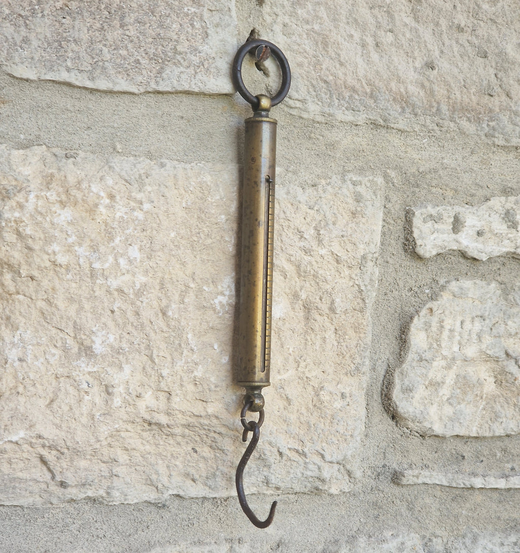 Antique Tubular Brass Spring Balance Scale Hanging Pocket Cylindrical Pocket Scales Working