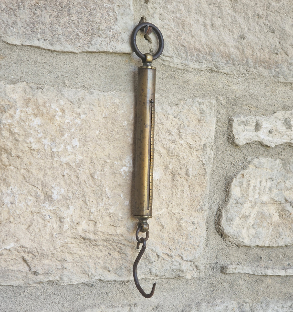 Antique Tubular Brass Spring Balance Scale Hanging Pocket Cylindrical Pocket Scales Working