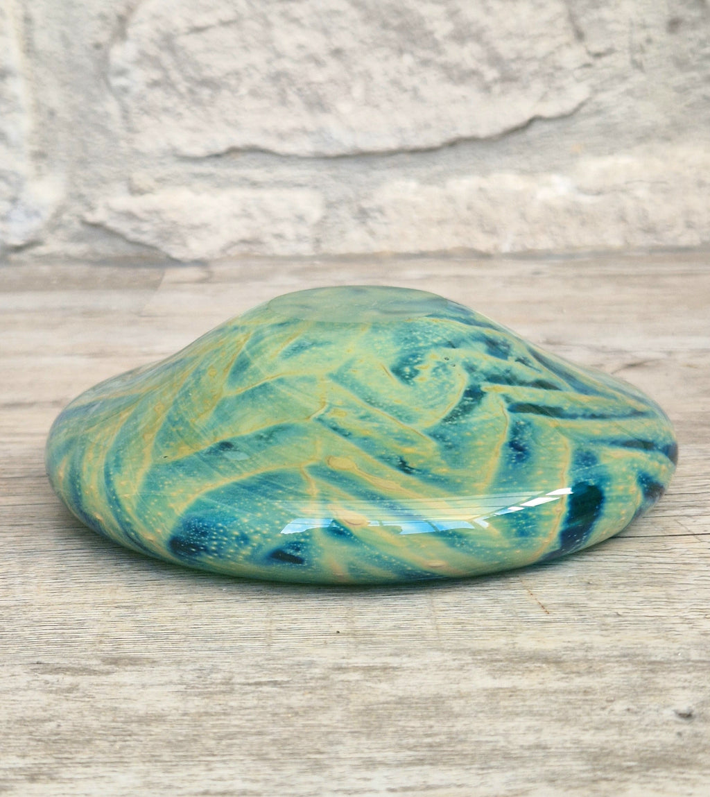 Mdina Glass Green Whirlpool Bowl Vintage 1970s Michael Harris Art Glass Malta