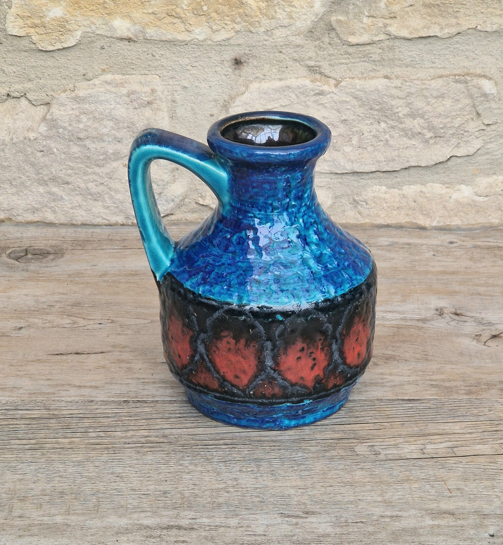 Bay Keramik West German Fat Lava Pottery Jug Vase Mid-Century Bright Blue Vintage