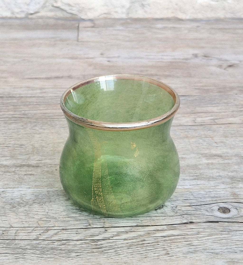 Antique Probable Salviati Dott. Murano Glass Small Beaker Green Gold Leaf, Venetian c.1875–1890, Handblown 13.5cm Rare
