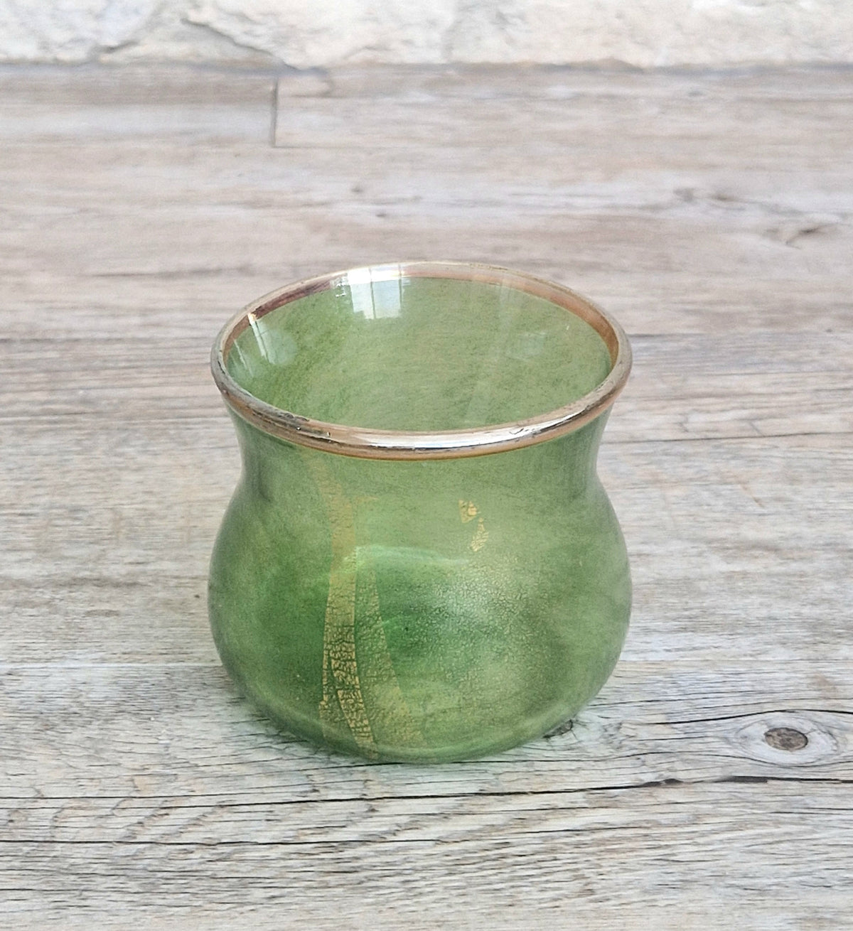 Antique Probable Salviati Dott. Murano Glass Small Beaker Green Gold Leaf, Venetian c.1875–1890, Handblown 13.5cm Rare