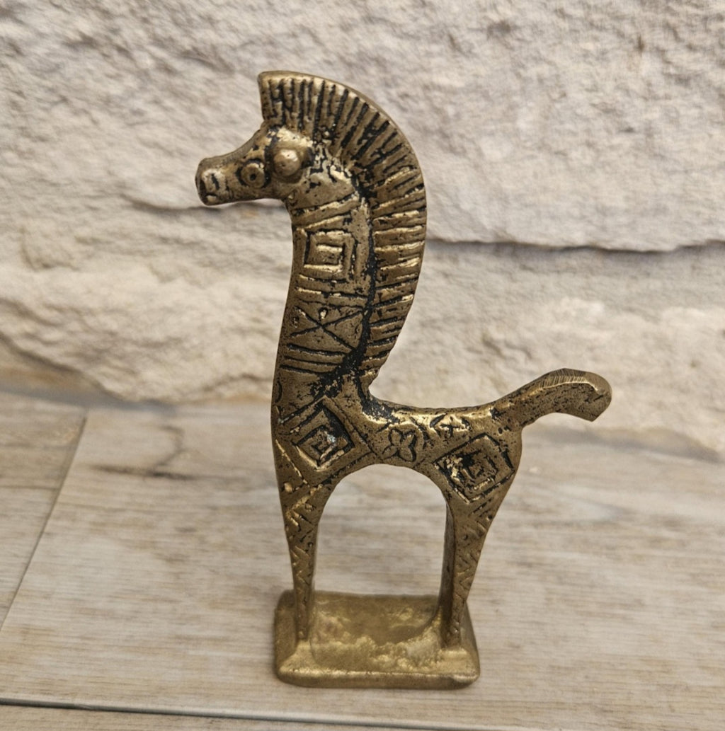Mid-Century Brass Horse Figure Greek Etruscan Style 9cm Tall