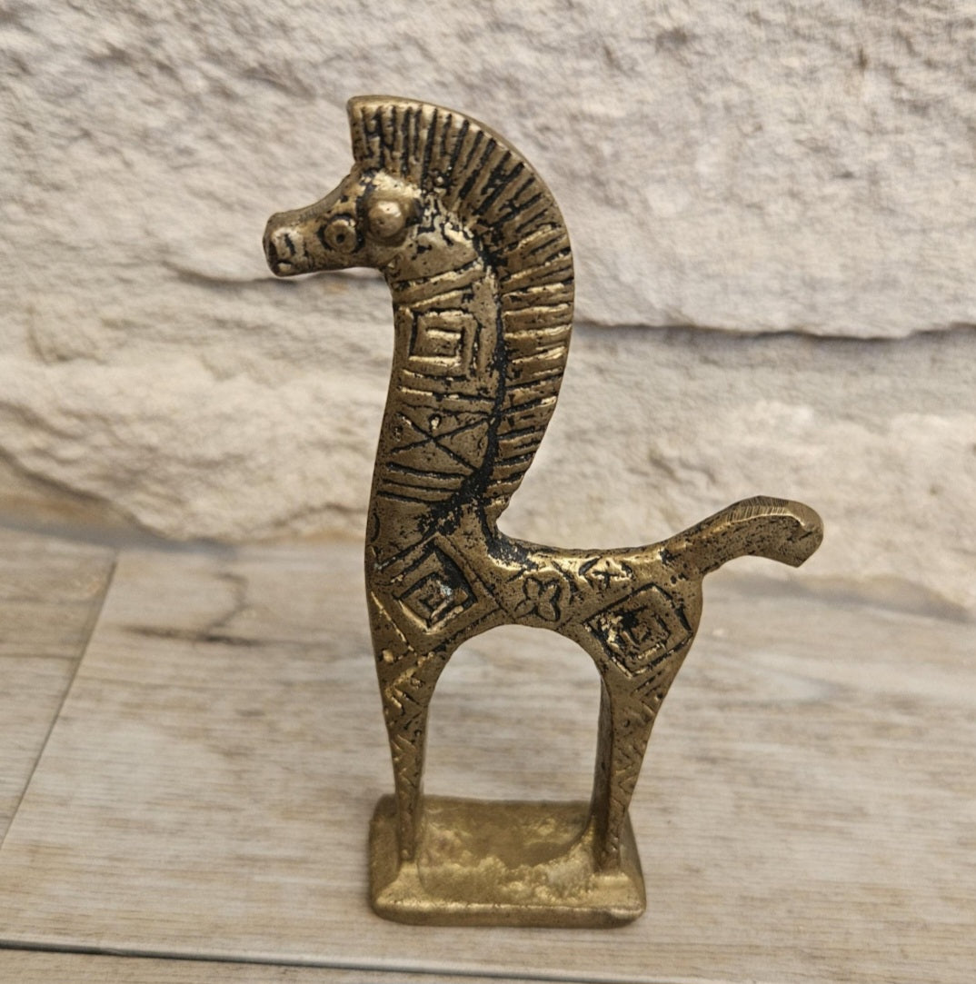Mid-Century Brass Horse Figure Greek Etruscan Style 9cm Tall