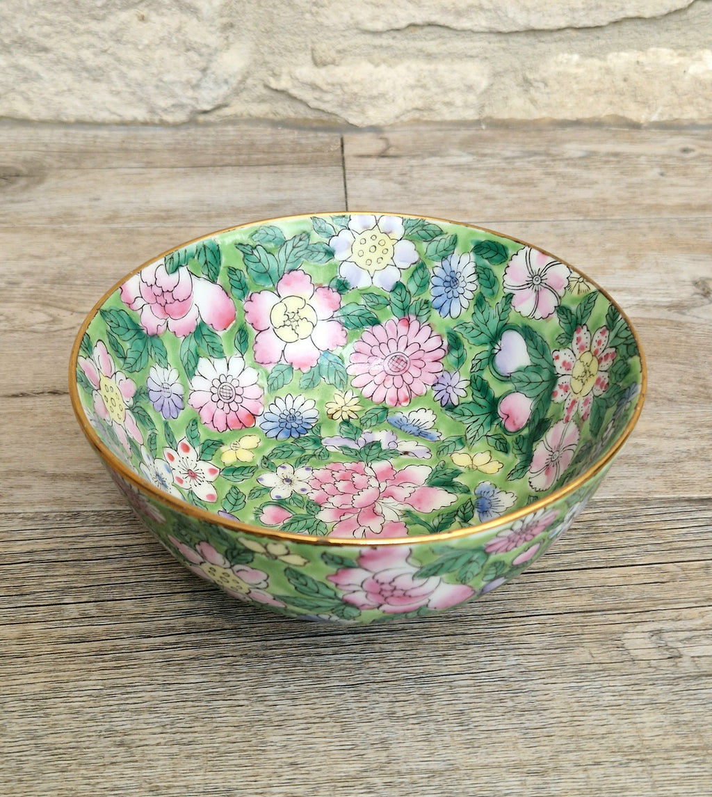Chinese Republic Period 'Mille Fleur' Porcelain Bowl All-Over Hand-Painted Famille Rose 6" Decorative Bowl