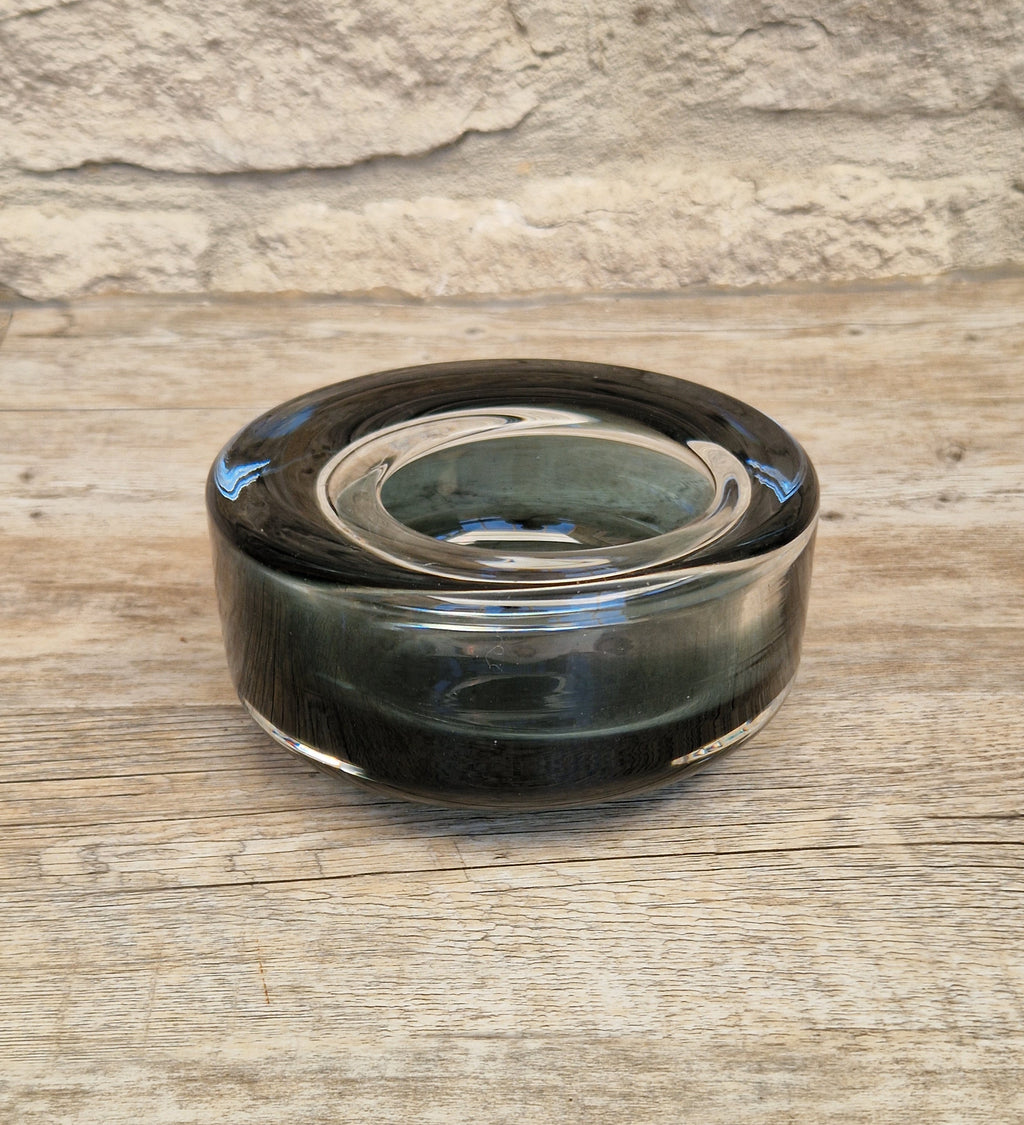 Per Lutken For Holmegaard 'Flying Saucer' Bowl MCM Smoke Blue Danish Art Glass 1960's