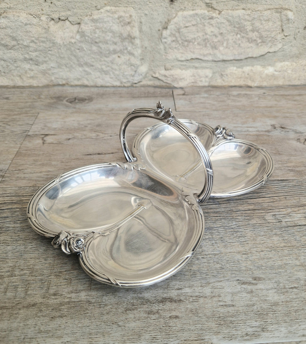 Antique Tray Christofle Gallia Silver Plated Handled Serving Tray Art nouveau Rose Design Made in France