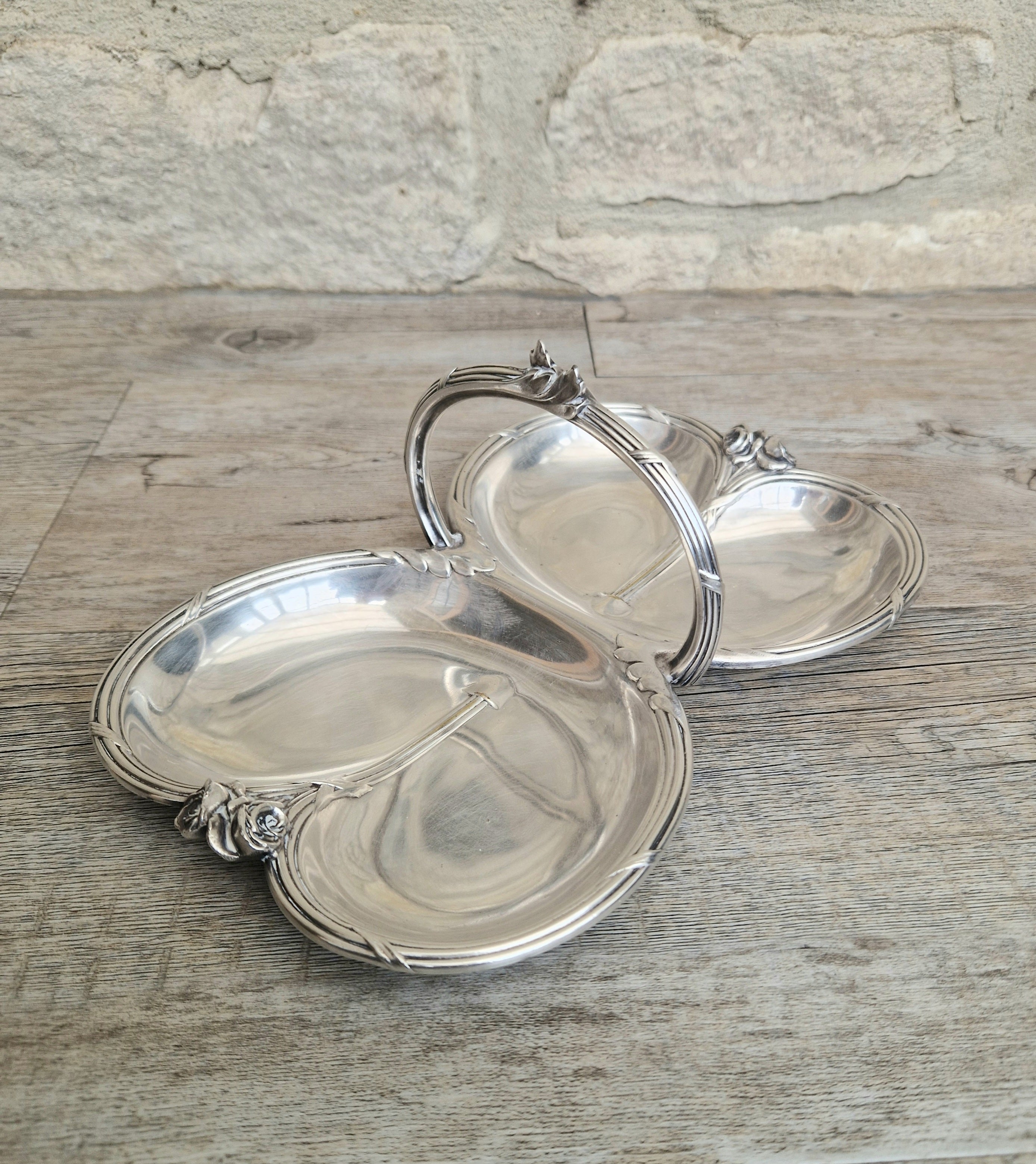 Antique Tray Christofle Gallia Silver Plated Handled Serving Tray Art nouveau Rose Design Made in France