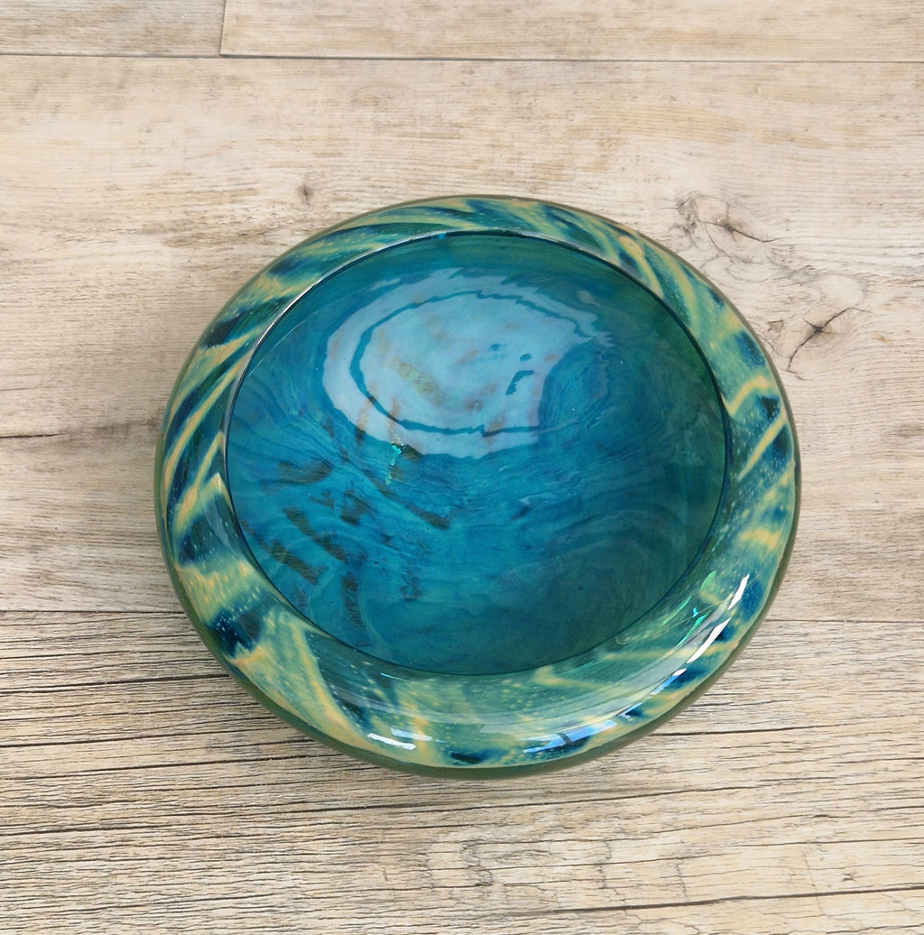 Mdina Glass Green Whirlpool Bowl Vintage 1970s Michael Harris Art Glass Malta