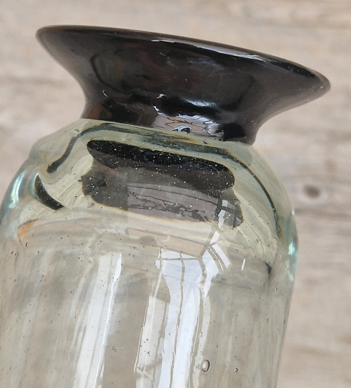 Rare Antique Regency Apothecary Jar c. 1800-1830 English Heavy Lead Crystal Specimen Glass with Fused Inky Blue-Black Rim & Foot