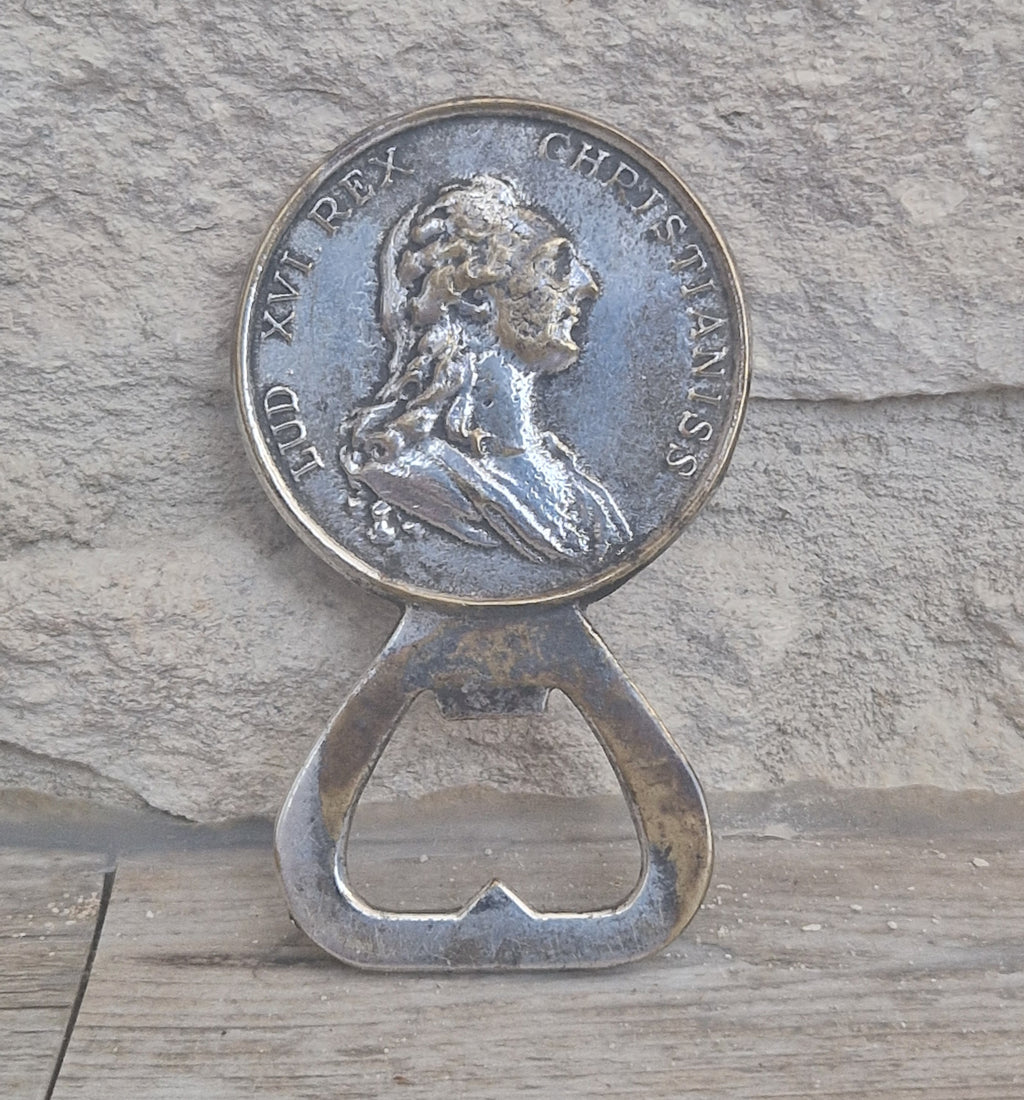 Vintage Silver Plated Brass Louis XVI Marie Antoinette Coin Bottle Opener 8.1cm