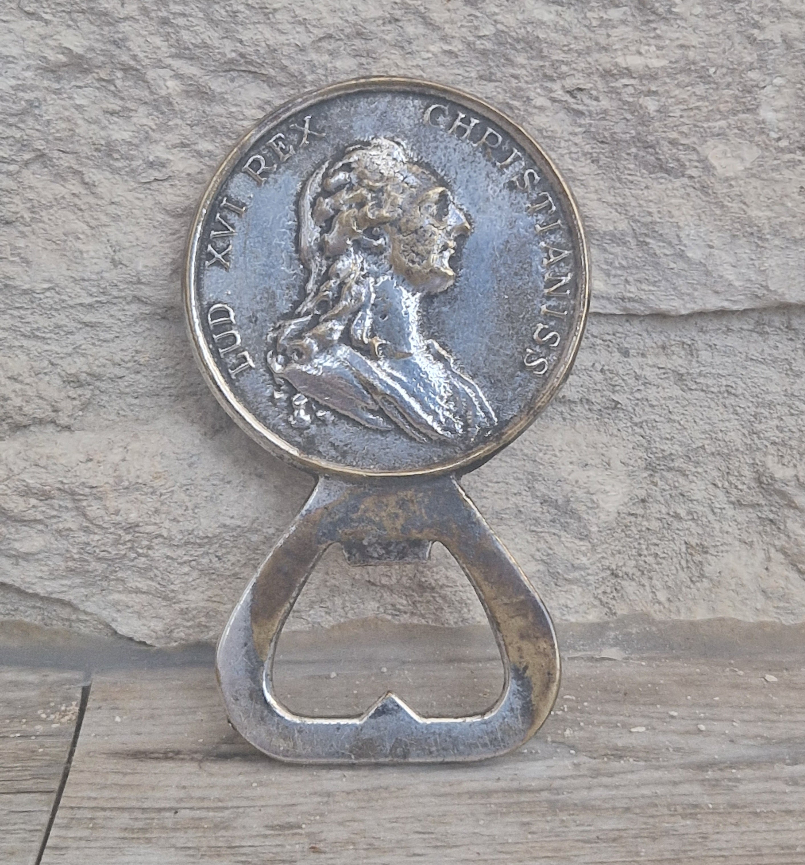Vintage Silver Plated Brass Louis XVI Marie Antoinette Coin Bottle Opener 8.1cm
