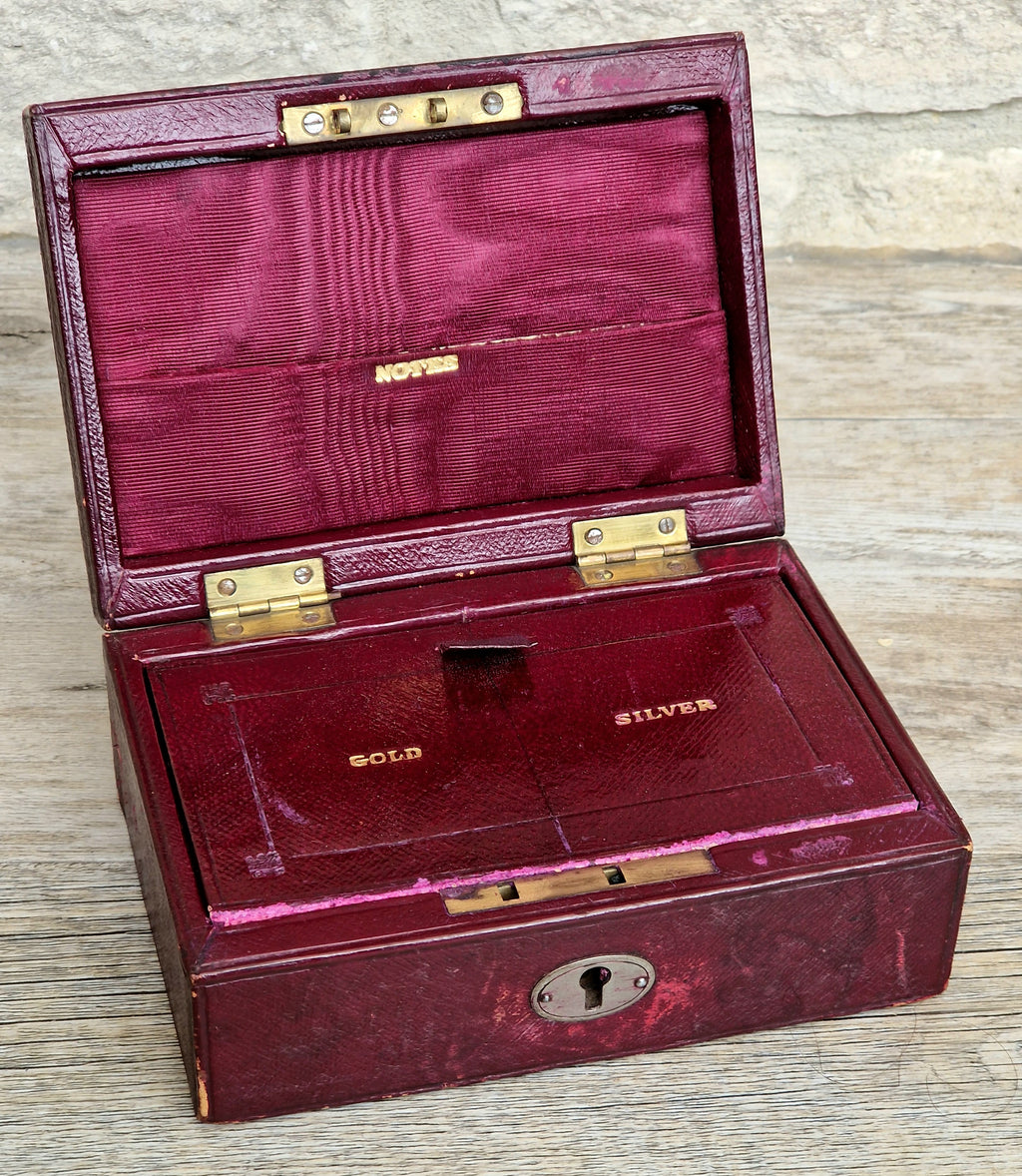 Fine Antique Victorian c.1890 Morrocan Red Leather Bullion Box Coin Box Safe