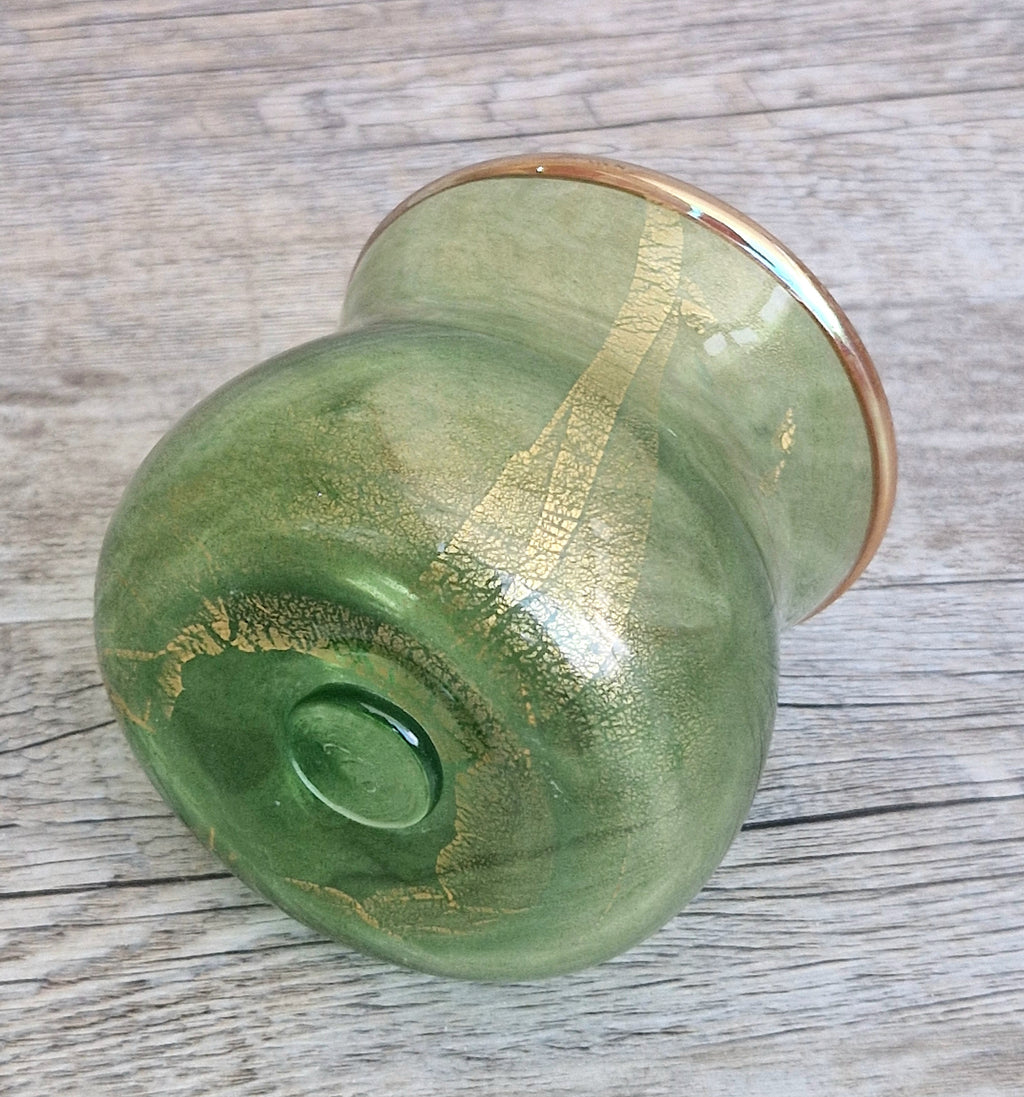 Antique Probable Salviati Dott. Murano Glass Small Beaker Green Gold Leaf, Venetian c.1875–1890, Handblown 13.5cm Rare