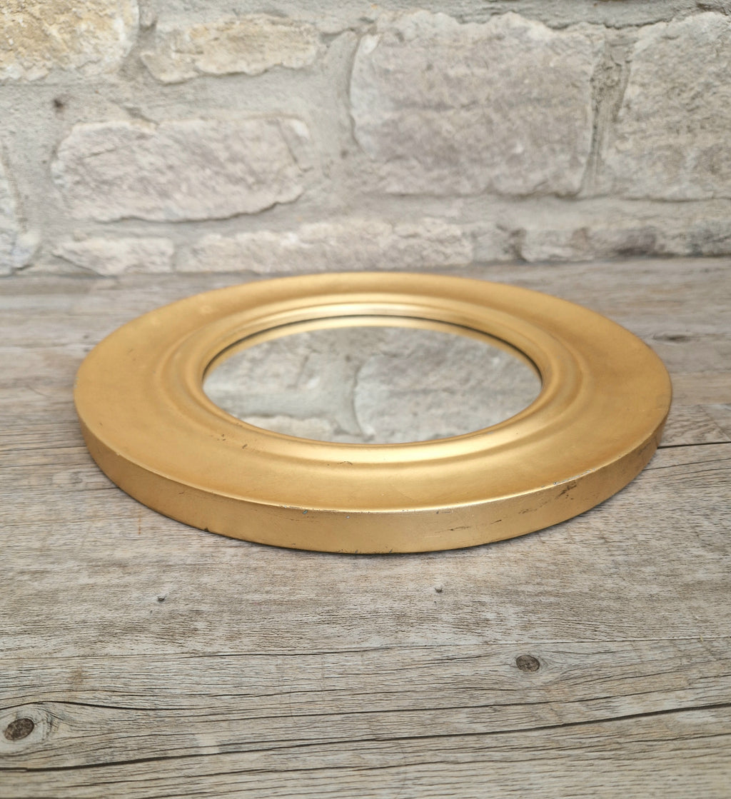 Vintage Gold Gilt Frame Round Wall Mirror Resin 33cm Diameter Hollywood Regency