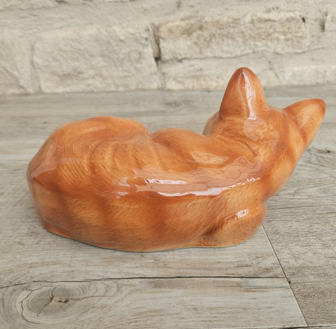 Vintage Large Sleeping Ginger Cat Ornament 18cm X 12cm Heavy