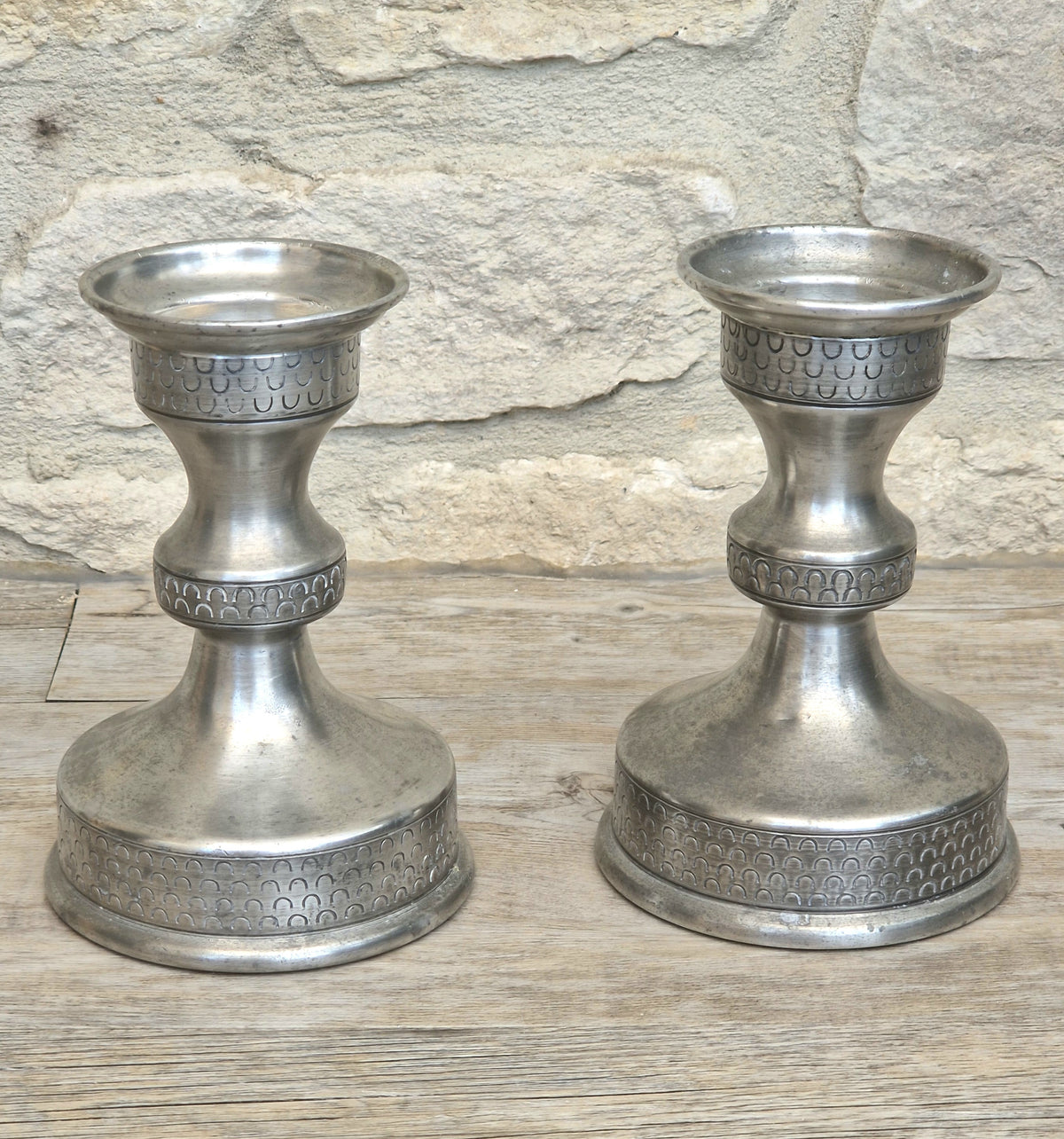 Vintage Norwegian Pewter Candlesticks Pair Olav Cook Mid Century Scandinavian Viking Decor