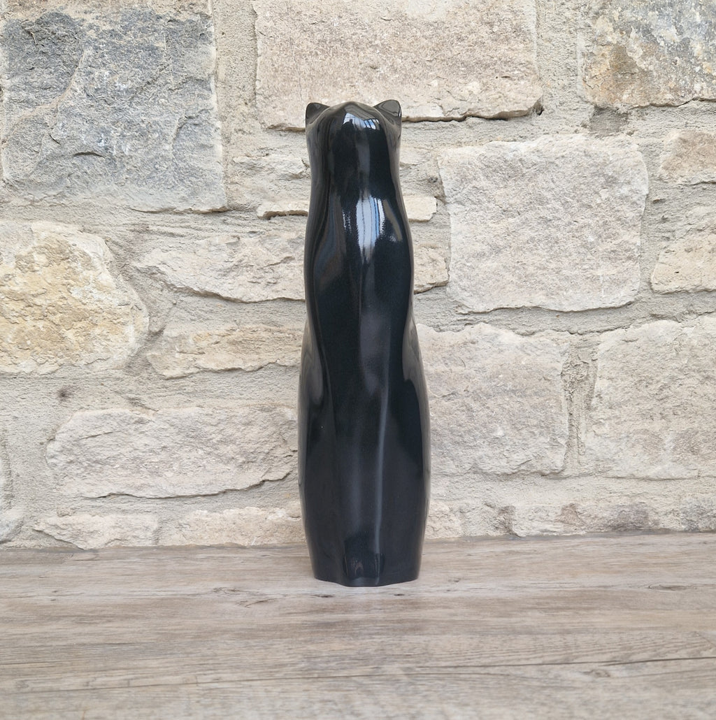 Perry Lancaster Artforum Sitting Cat Gloss Black Heavy Resin Figure Vintage 32cm