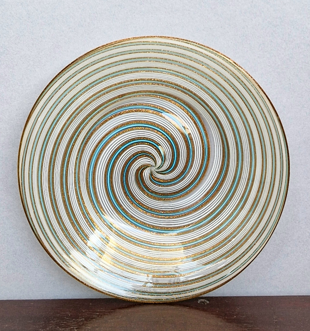 Antique Salviati Murano Glass Dish, Mezza Filigrana, Aventurine, Turquoise Blue, Venetian, c.1860–1872, 16.6cm, Perfect Condition