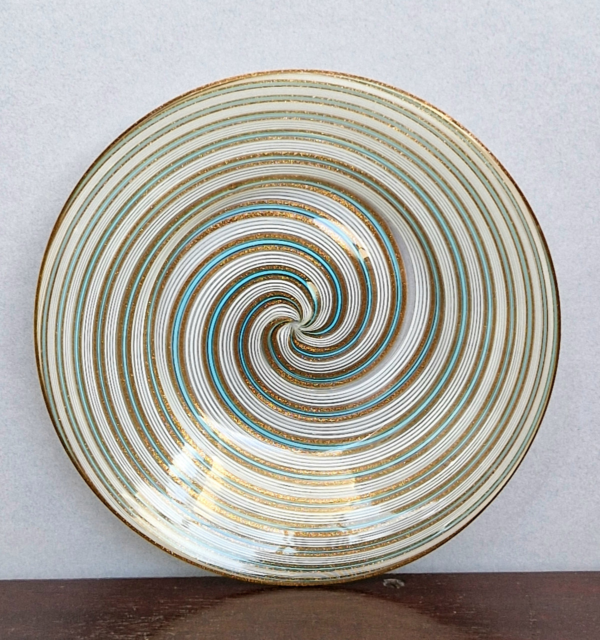 Antique Salviati Murano Glass Dish, Mezza Filigrana, Aventurine, Turquoise Blue, Venetian, c.1860–1872, 16.6cm, Perfect Condition
